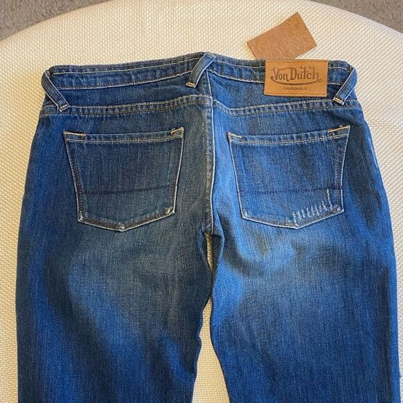RARE NWT Von Dutch Star Patch Flare Jeans Y2K Deadstock Size 27 USA 34” Inseam - Picture 12 of 15